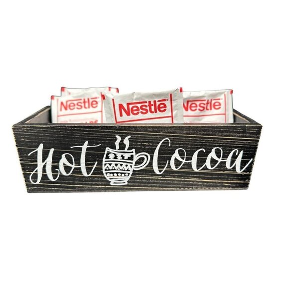 Hot Cocoa Chocolate Bar Box Storage Christmas Table Tray Decor Wood Holiday 10in - Picture 2 of 14